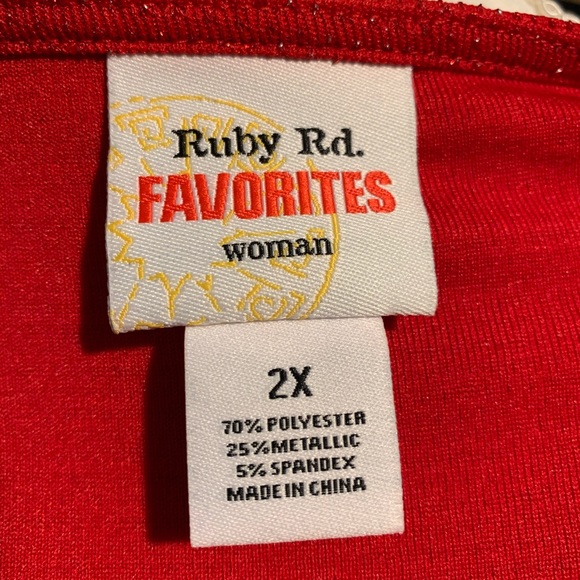 NWOT: Ruby Rd Red Open Shoulder Top - Picture 7 of 7